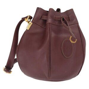Authentic CARTIER Must Line Shoulder Bag Leather Bordeaux Gold